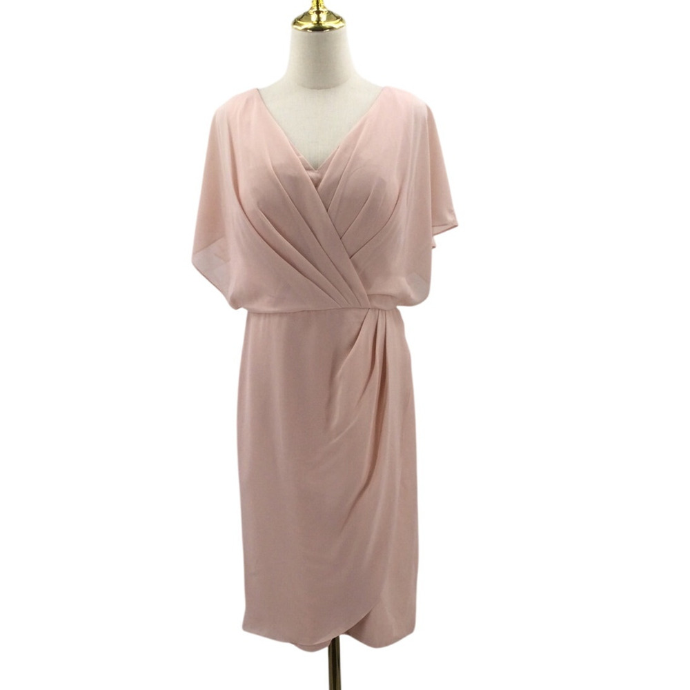 AW BRIDAL SZ 8 M pink blush bridesmaid mother of bride faux wrap dress NEW 0B18